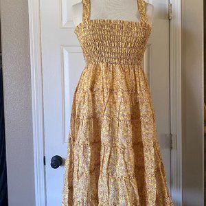 Chelsea & Violet Sunshine Flowers Midi Ruffle Floral Sun Dress Yellow Large NEW!